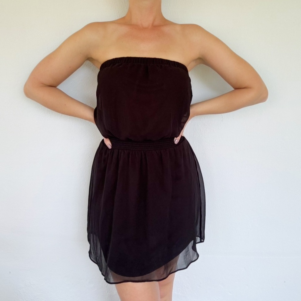Express black strapless layered chiffon elastic waist tube top dress size small